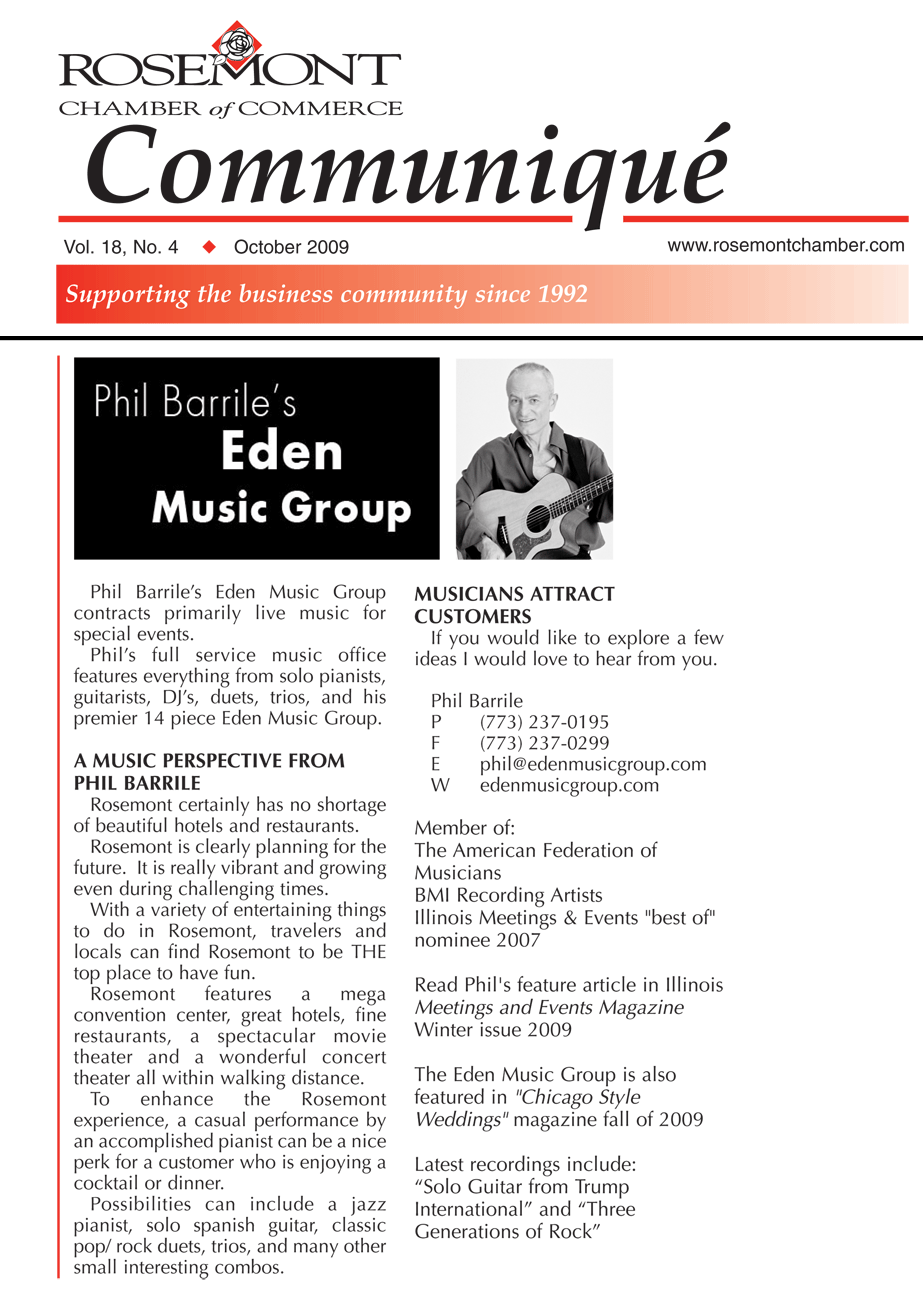 Rosemont Chamber of Commerce Communique - Phil Barrile's Eden Music Group recommendation